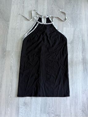 Black Halter Slip top with Silver Trim